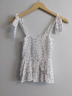 Paper Crane Shirred Smocked Bodice Peplum Top | XS